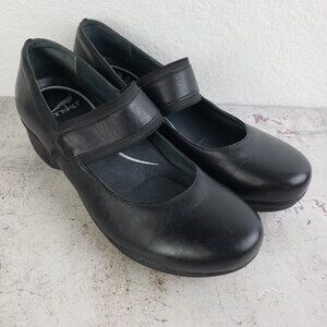 DANSKO Mary Jane Shoes Clogs Black Leather Wedge Platform Heel size 41 Lagenlook